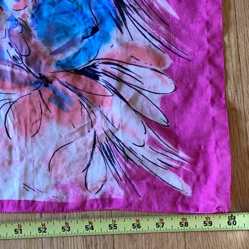 Silky oblong scarf 12”x 60”in a beautiful floral print in bright colors - Picture 3 of 5